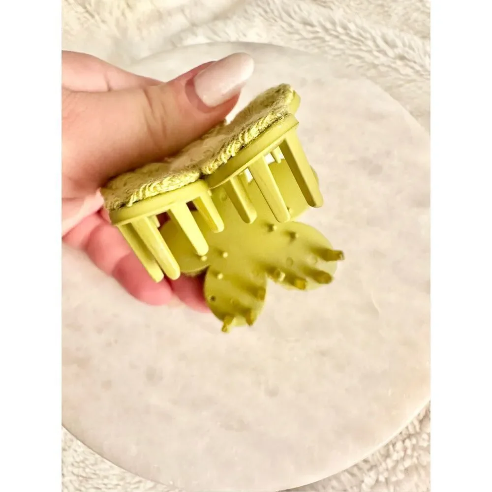 Iight green and yellow crochet flower hair claw